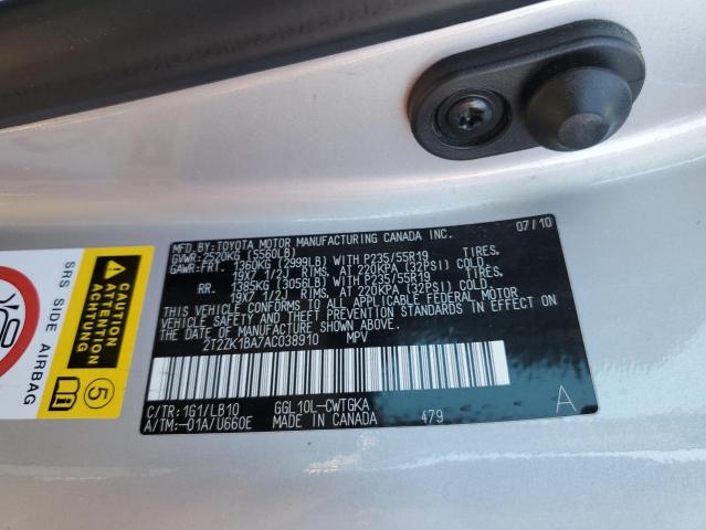 Photo 10 from auction – 2010 LEXUS RX 350 with VIN 2T2ZK1BA7AC038910
