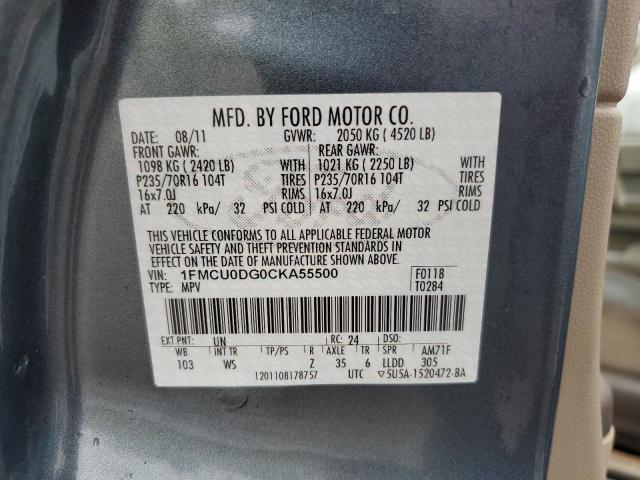 Photo 10 from auction – 2012 FORD ESCAPE XLT with VIN 1FMCU0DG0CKA55500