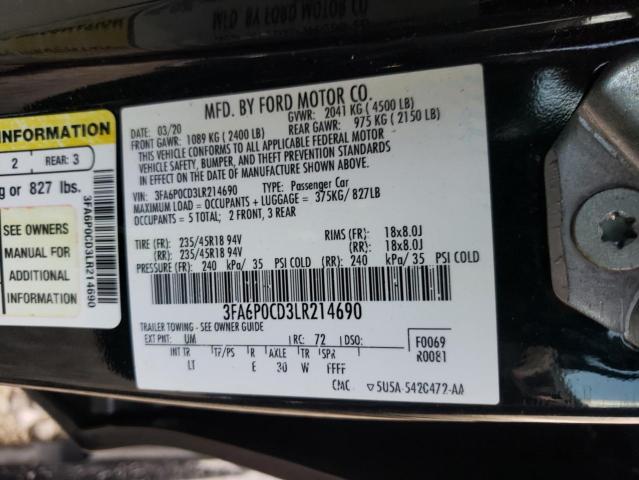 Photo 10 from auction – 2020 FORD FUSION SEL with VIN 3FA6P0CD3LR214690