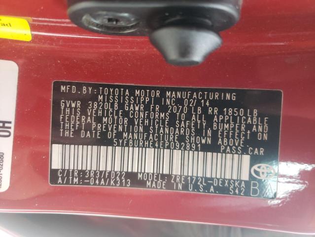 Photo 10 from auction – 2014 TOYOTA COROLLA L with VIN 5YFBURHE4EP092891
