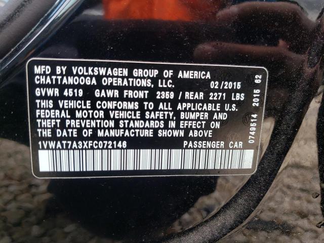 Photo 10 from auction – 2015 VOLKSWAGEN PASSAT S with VIN 1VWAT7A3XFC072146