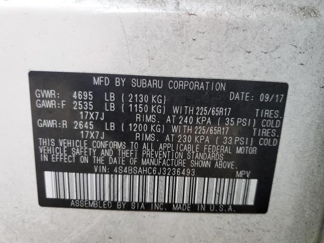 Photo 10 from auction – 2018 SUBARU OUTBACK 2. with VIN 4S4BSAHC6J3236493