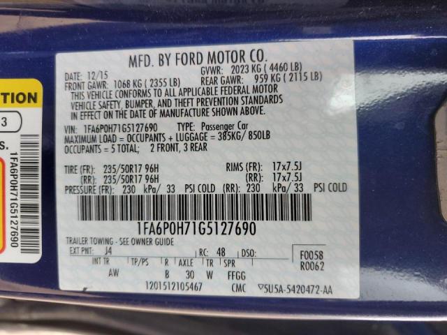 Photo 10 from auction – 2016 FORD FUSION SE with VIN 1FA6P0H71G5127690
