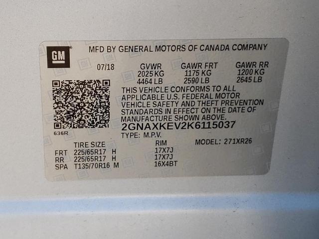 Photo 10 from auction – 2019 CHEVROLET EQUINOX LT with VIN 2GNAXKEV2K6115037