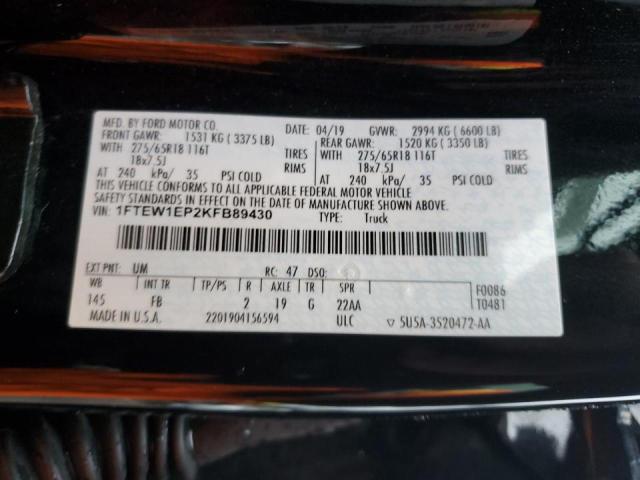 Photo 10 from auction – 2019 FORD F150 SUPER with VIN 1FTEW1EP2KFB89430