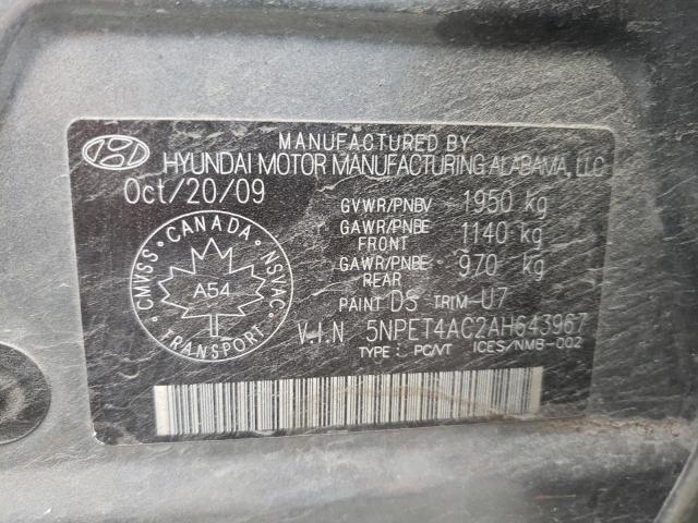 Photo 10 from auction – 2010 HYUNDAI SONATA GLS with VIN 5NPET4AC2AH643967