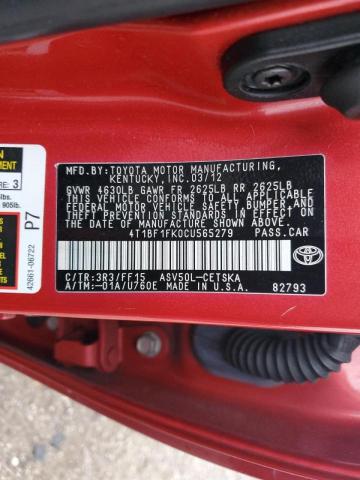 Photo 10 from auction – 2012 TOYOTA CAMRY BASE with VIN 4T1BF1FK0CU565279