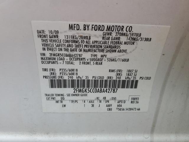 Photo 10 from auction – 2010 FORD FLEX SEL with VIN 2FMGK5CC0ABA42787