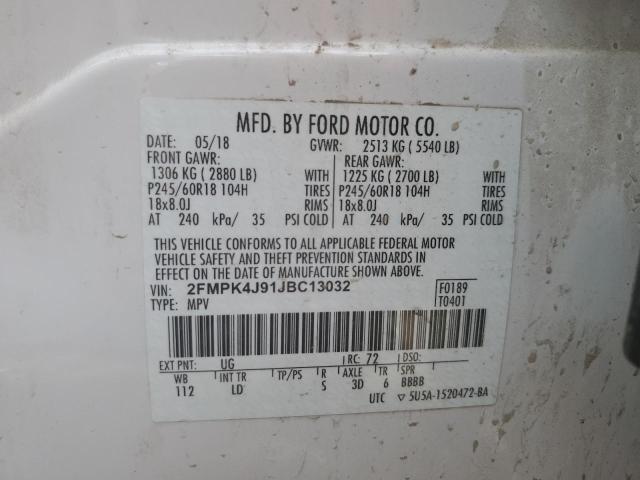 Photo 10 from auction – 2018 FORD EDGE SEL with VIN 2FMPK4J91JBC13032