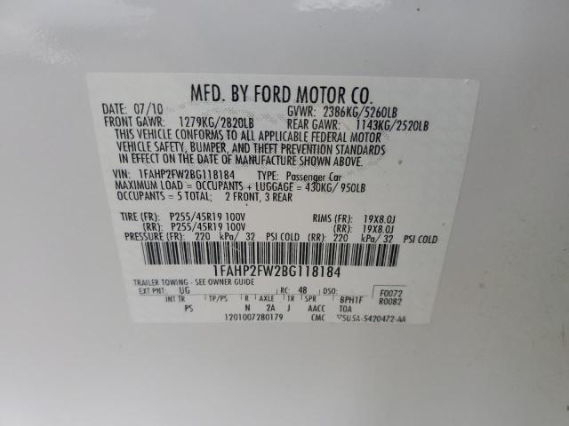 Photo 10 from auction – 2011 FORD TAURUS LIM with VIN 1FAHP2FW2BG118184