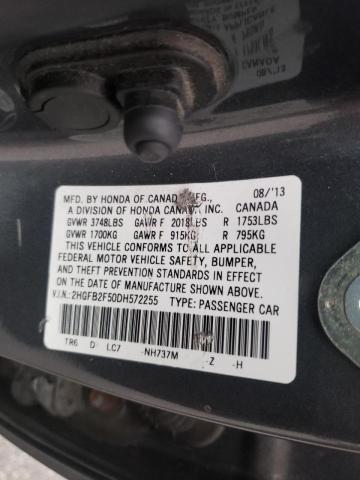 Photo 10 from auction – 2013 HONDA CIVIC LX with VIN 2HGFB2F50DH572255