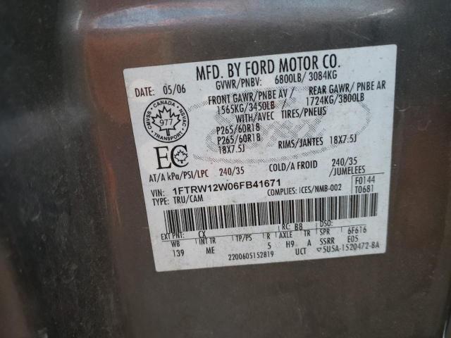 Photo 10 from auction – 2006 FORD F150 SUPER with VIN 1FTRW12W06FB41671