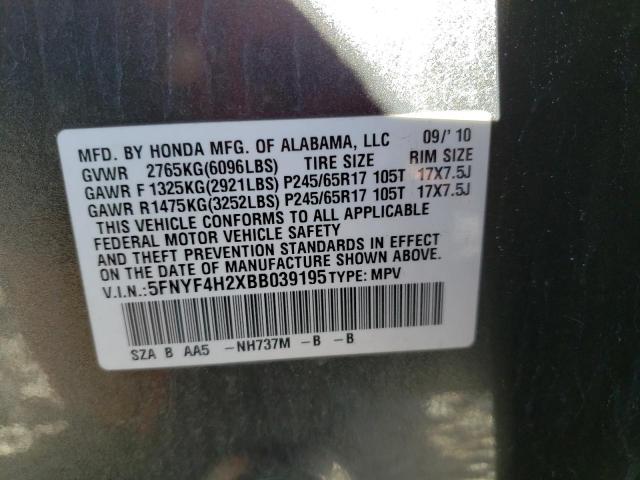 Photo 10 from auction – 2011 HONDA PILOT LX with VIN 5FNYF4H2XBB039195