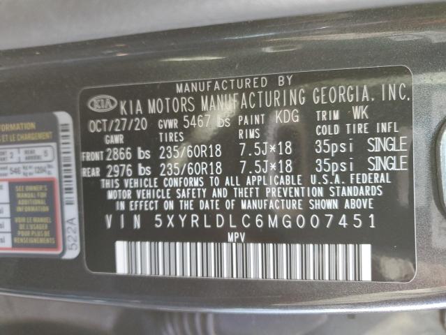 Photo 10 from auction – 2021 KIA SORENTO S with VIN 5XYRLDLC6MG007451