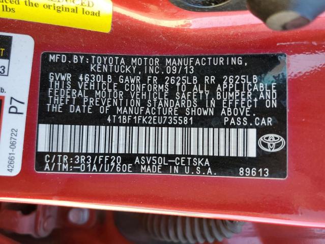 Photo 10 from auction – 2014 TOYOTA CAMRY L with VIN 4T1BF1FK2EU735581