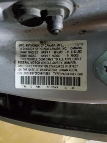 Photo 10 from auction – 2012 HONDA CIVIC LX with VIN 2HGFB2F58CH611835