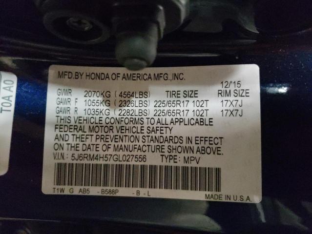 Photo 10 from auction – 2016 HONDA CR-V EX with VIN 5J6RM4H57GL027556