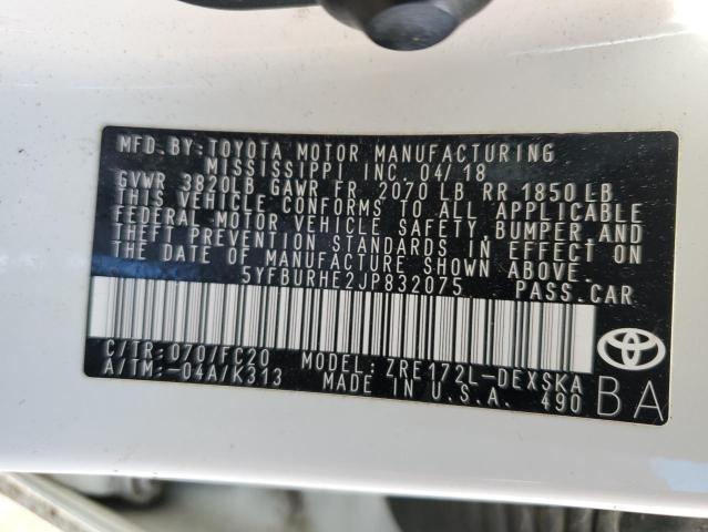 Photo 10 from auction – 2018 TOYOTA COROLLA L with VIN 5YFBURHE2JP832075