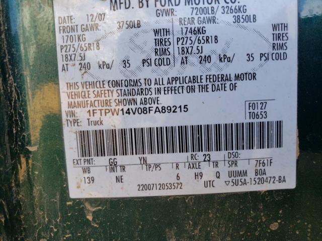 Photo 10 from auction – 2008 FORD F150 SUPER with VIN 1FTPW14V08FA89215