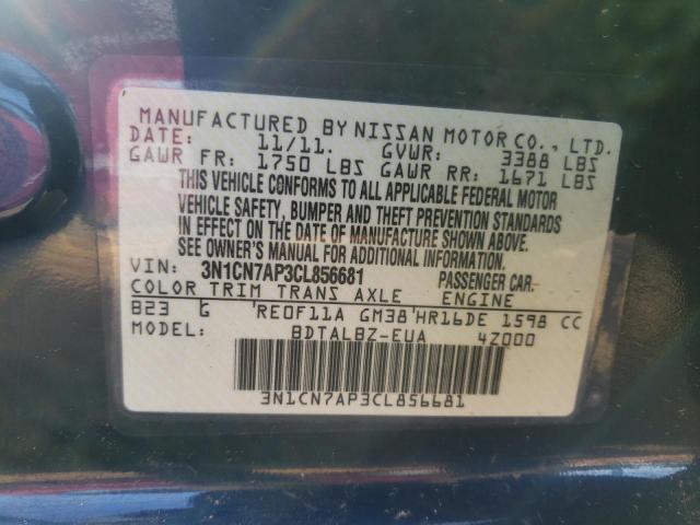 Photo 10 from auction – 2012 NISSAN VERSA S with VIN 3N1CN7AP3CL856681