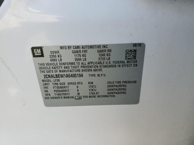 Photo 10 from auction – 2010 CHEVROLET EQUINOX LS with VIN 2CNALBEW1A6405194