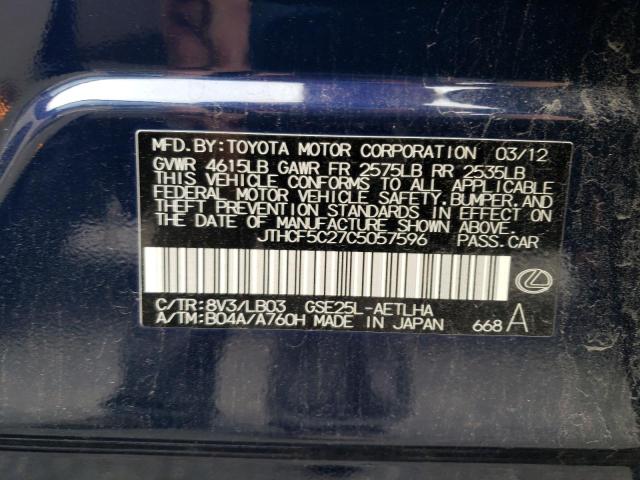 Photo 10 from auction – 2012 LEXUS IS 250 with VIN JTHCF5C27C5057596