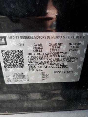 Photo 10 from auction – 2019 CHEVROLET TRAX 1LT with VIN 3GNCJLSB4KL217851