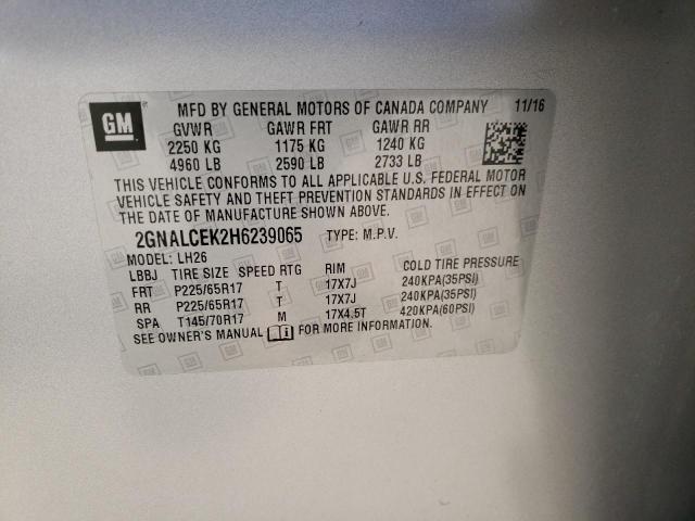 Photo 14 from auction – 2017 CHEVROLET EQUINOX LT with VIN 2GNALCEK2H6239065