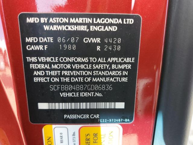Photo 10 from auction – 2007 ASTON MARTIN V8 VANTAGE with VIN SCFBB04B87GD06836