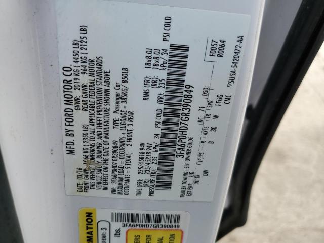 Photo 10 from auction – 2016 FORD FUSION SE with VIN 3FA6P0HD7GR390849