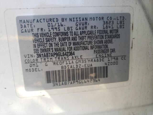 Photo 10 from auction – 2016 NISSAN SENTRA S with VIN 3N1AB7AP9GL642364