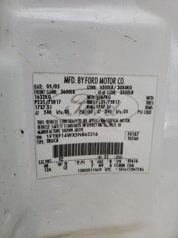 Photo 10 from auction – 2005 FORD F150 with VIN 1FTRF14WX5NB65316