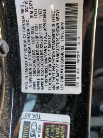 Photo 10 from auction – 2016 HONDA CR-V EXL with VIN 2HKRM4H70GH640193