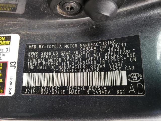 Photo 10 from auction – 2011 TOYOTA COROLLA BA with VIN 2T1BU4EE4BC694726