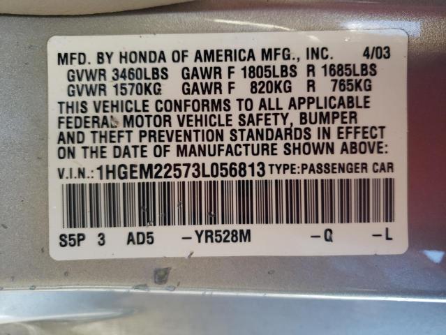 Photo 10 from auction – 2003 HONDA CIVIC LX with VIN 1HGEM22573L056813