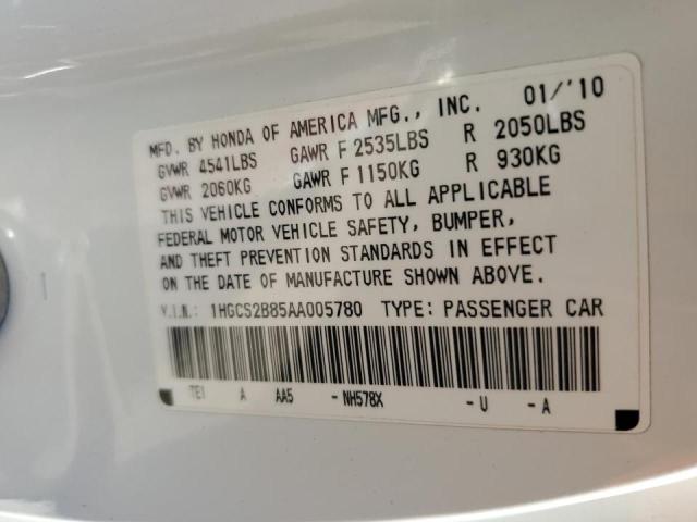 Photo 10 from auction – 2010 HONDA ACCORD EXL with VIN 1HGCS2B85AA005780