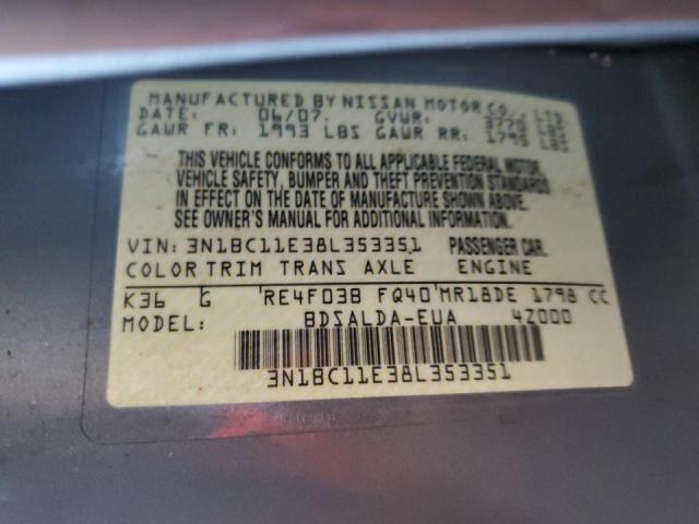 Photo 10 from auction – 2008 NISSAN VERSA S with VIN 3N1BC11E38L353351