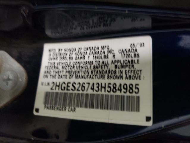 Photo 10 from auction – 2003 HONDA CIVIC EX with VIN 2HGES26743H584985