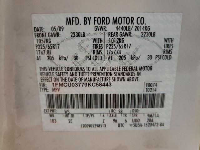 Photo 10 from auction – 2009 FORD ESCAPE XLT with VIN 1FMCU03779KC58443