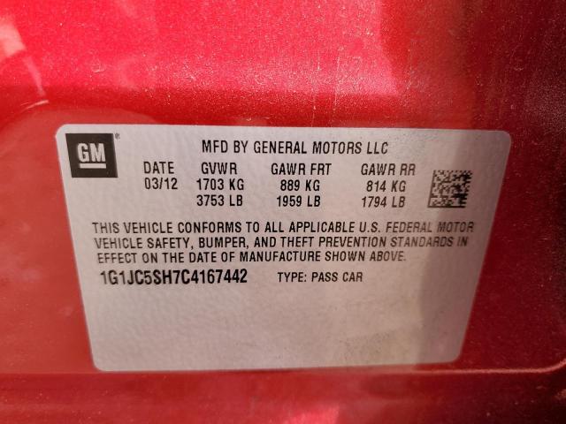 Photo 10 from auction – 2012 CHEVROLET SONIC LT with VIN 1G1JC5SH7C4167442