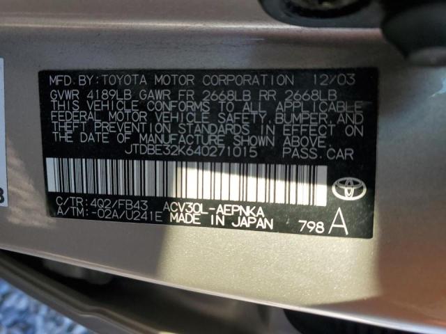 Photo 10 from auction – 2004 TOYOTA CAMRY LE with VIN JTDBE32K640271015