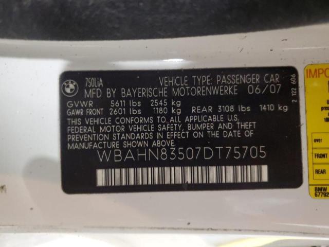 Photo 10 from auction – 2007 BMW 750 with VIN WBAHN83507DT75705