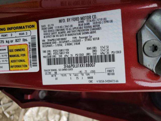 Photo 10 from auction – 2019 FORD FUSION SE with VIN 3FA6P0LU1KR188007