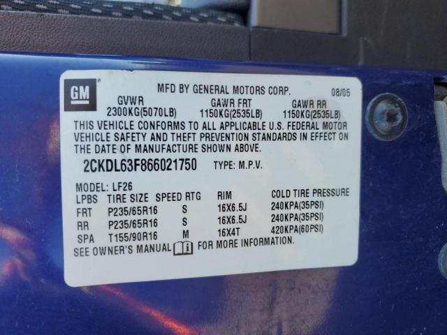 Photo 10 from auction – 2006 PONTIAC TORRENT with VIN 2CKDL63F866021750