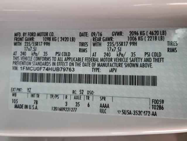 Photo 14 from auction – 2017 FORD ESCAPE S with VIN 1FMCU0F74HUB79763