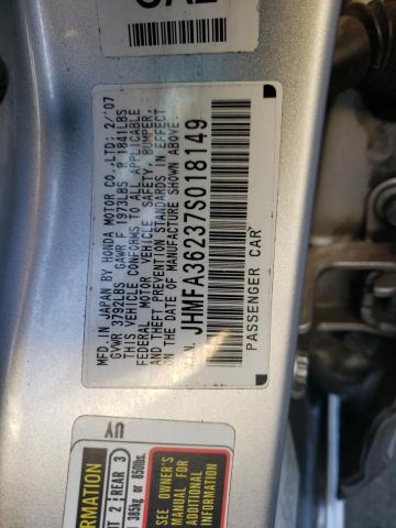 Photo 10 from auction – 2007 HONDA CIVIC HYBR with VIN JHMFA36237S018149
