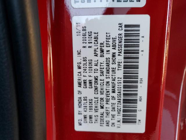 Photo 10 from auction – 2016 HONDA ACCORD EXL with VIN 1HGCT2A85GA001512