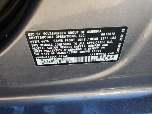 Photo 10 from auction – 2012 VOLKSWAGEN PASSAT SE with VIN 1VWBH7A35CC102140