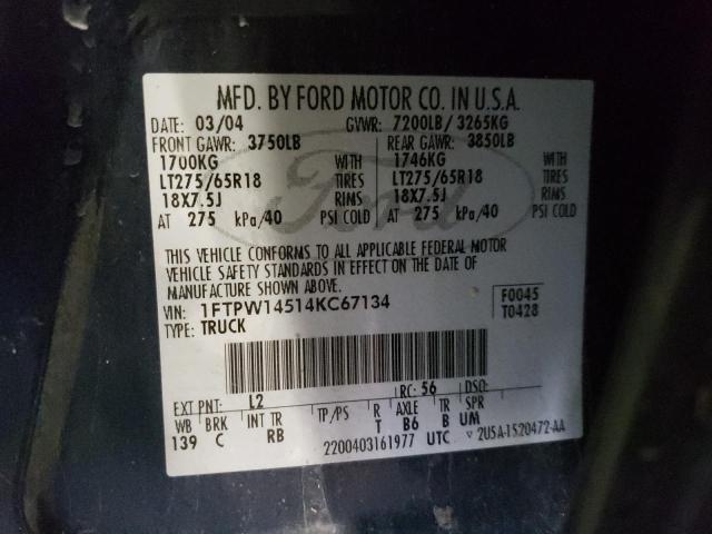 Photo 10 from auction – 2004 FORD F150 SUPER with VIN 1FTPW14514KC67134