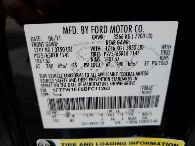 Photo 10 from auction – 2011 FORD F150 SUPER with VIN 1FTFW1EF6BFC11263